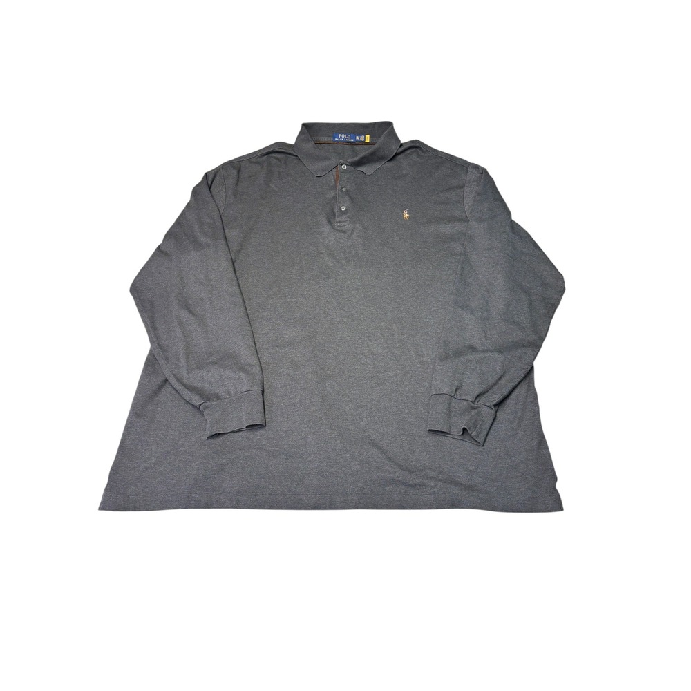 Polo Ralph Lauren Mens 3XLT Charcoal Gray Long Sleeve Cotton‎ Polo Shirt Pony